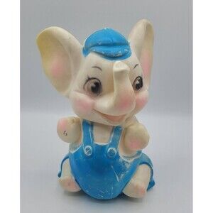 VTG Sanitoy Rubber Inc Vinyl Elephant Squeak Toy 1978 Blue Squeaker Works Great